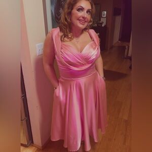 Lindy Bop Pink Satin Midi Dress